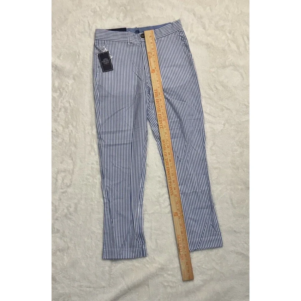 Brown Bowen & Co. Seersucker Blue/White Striped Pants Boys Sz 8 Adjustable Waist